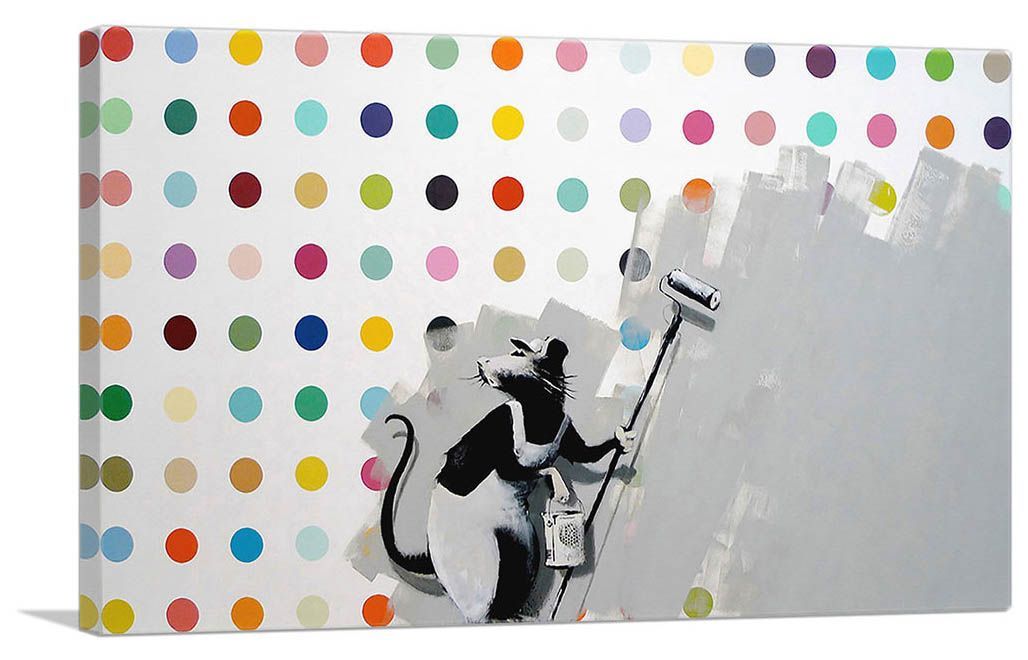 バンクシー アートパネル Mサイズ BANKSY Banksy「ドット ラット/Dots Rat」キャンバスジークレ 発送目安15～20営業日