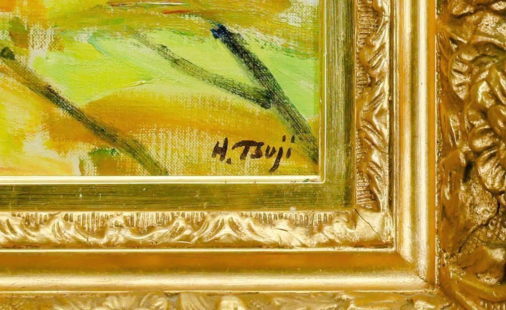 真作】【WISH】辻永「山峡の藤 箱根」油彩 15号 大作 ◇紫の花