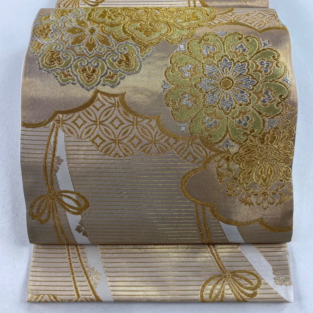 袋帯 美品 名品 川島織物 落款 華文 雲文 金銀糸 箔 金色 六通 正絹 【】