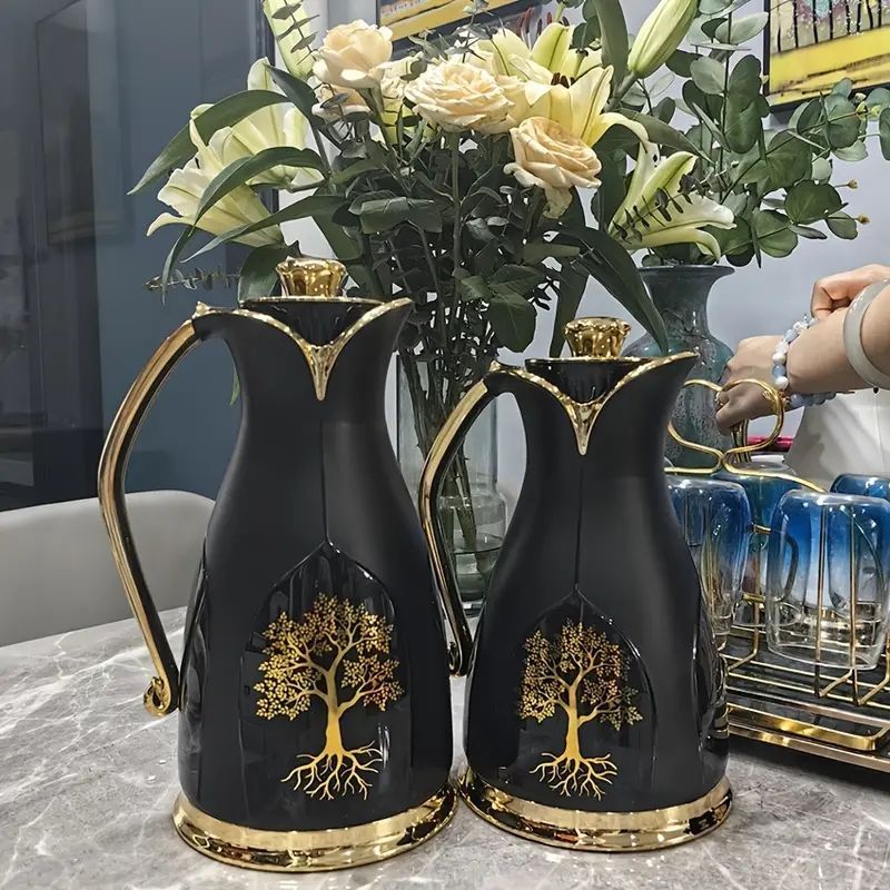 ホワイト＆ゴールド真空保温瓶 紅茶やコーヒーに最適