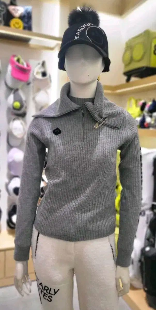 パーリーゲイツ レディース ウールカシミア 変形ネック 防風 ニット