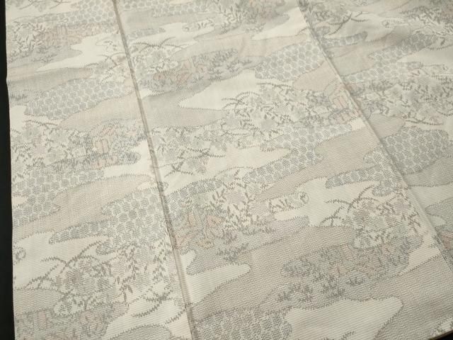 平和屋着物○本場大島紬 白大島 エ霞吉祥文 押博和作