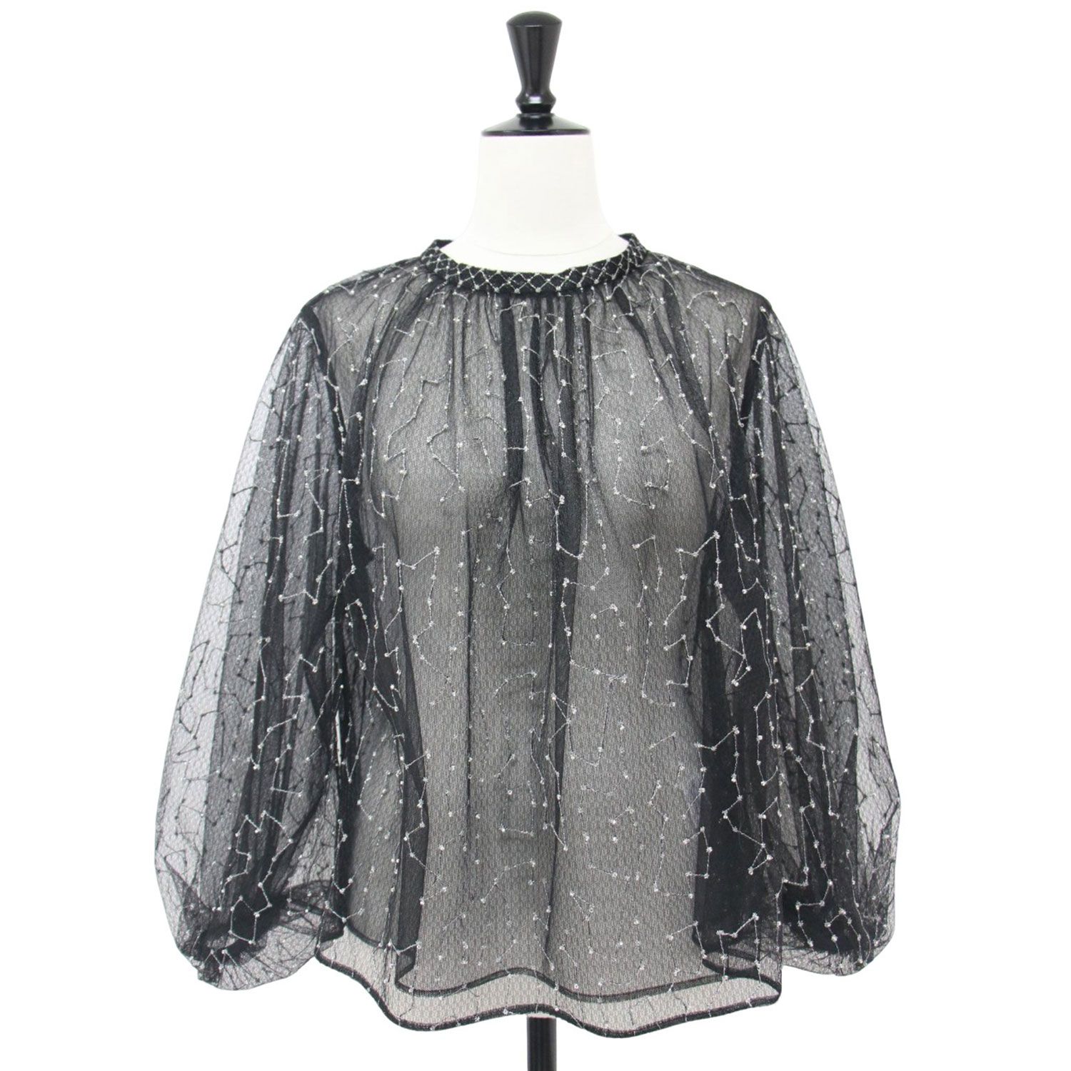 シャツ ブラウス ビーズチュールエンブロイダリー スタンドボート