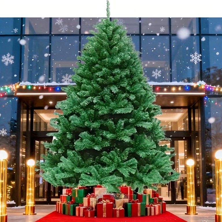 豪華フルセット 2.1m|2.4m クリスマスツリー ホワイト＆ゴールドオーナメント ポインセチア 雪の枝 ガーランド スタートッパー付き 頑丈ベース ペット安心 自宅|パーティー|店舗装飾に最適 2.4m常緑裸木