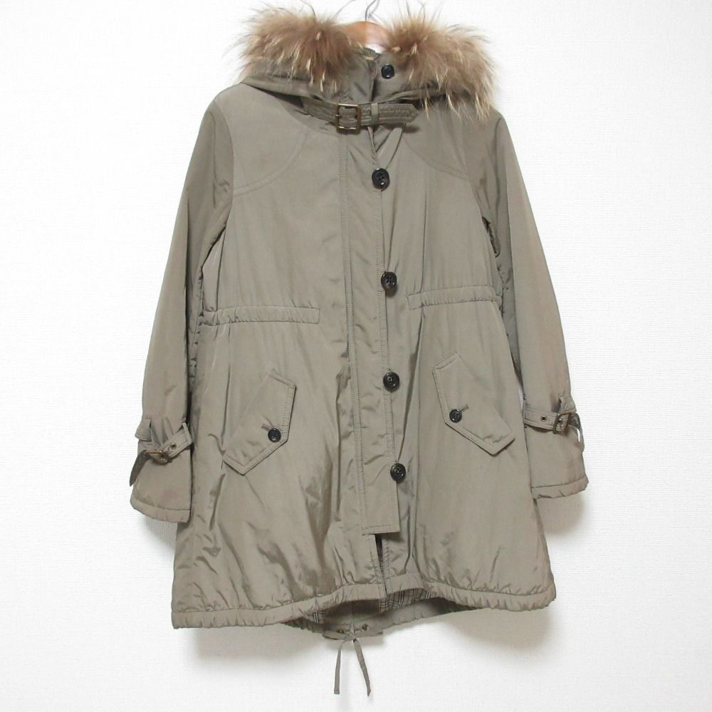 BURBERRY BLUE LABEL バーバリーブルーレーベル ボアライナー付き 裏地ノバチェック モッズコート サイズ40 カーキ レディース 古着