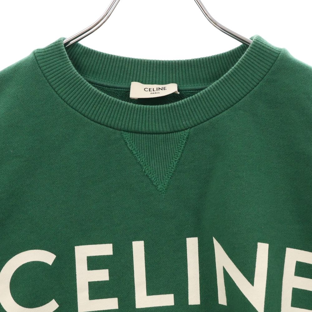 CELINE - CELINE セリーヌ ロゴ クロップド スウェットトレーナー グリーン レディース 2Y796670Q 極美品 CELINE セリーヌ クロップドスウェット トレーナー ロゴ