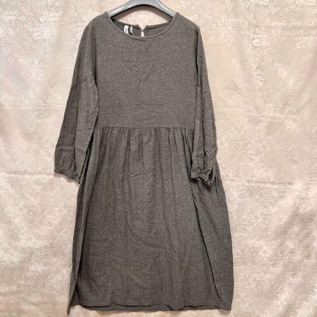 ICHI イチ 長袖巻きワンピース チェック オーガニックコットン入り ヴィンテージ感ある風合いのシャツワンピ！ ICHI　イチ　長袖巻きワンピース　チェック　オーガニックコットン入り