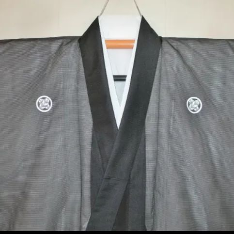 夏の男性用洗える黒紋付の着物単衣