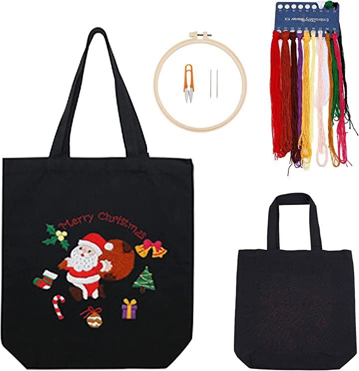 WADORN DIY トートバッグ 刺繍キット ハンドメイド キャンバスバッグ クリスマス