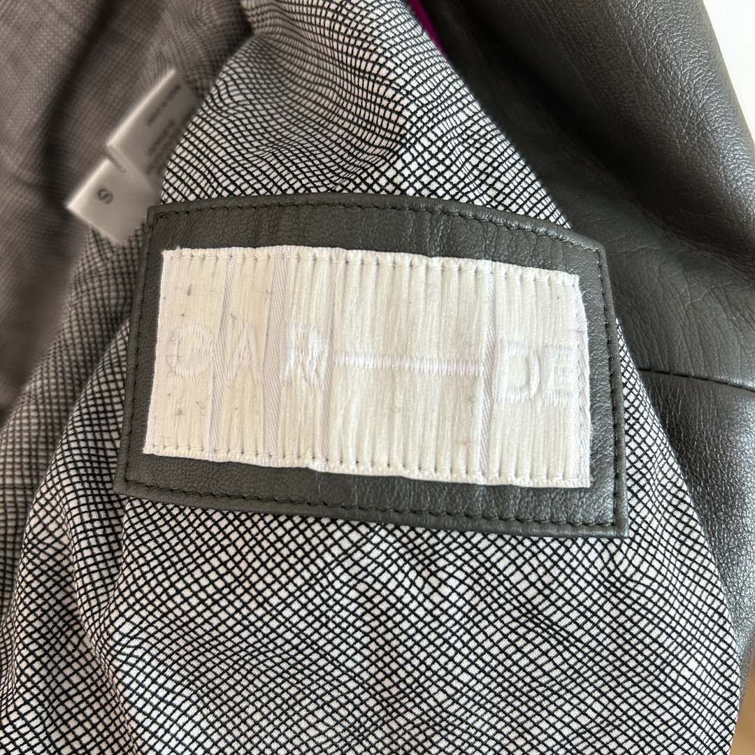 ダブルライダースジャケット レザージャケット アシンメトリージップ チャコールグレー Sサイズ レディース 古着 モード Y2K GULLKHAN_COM