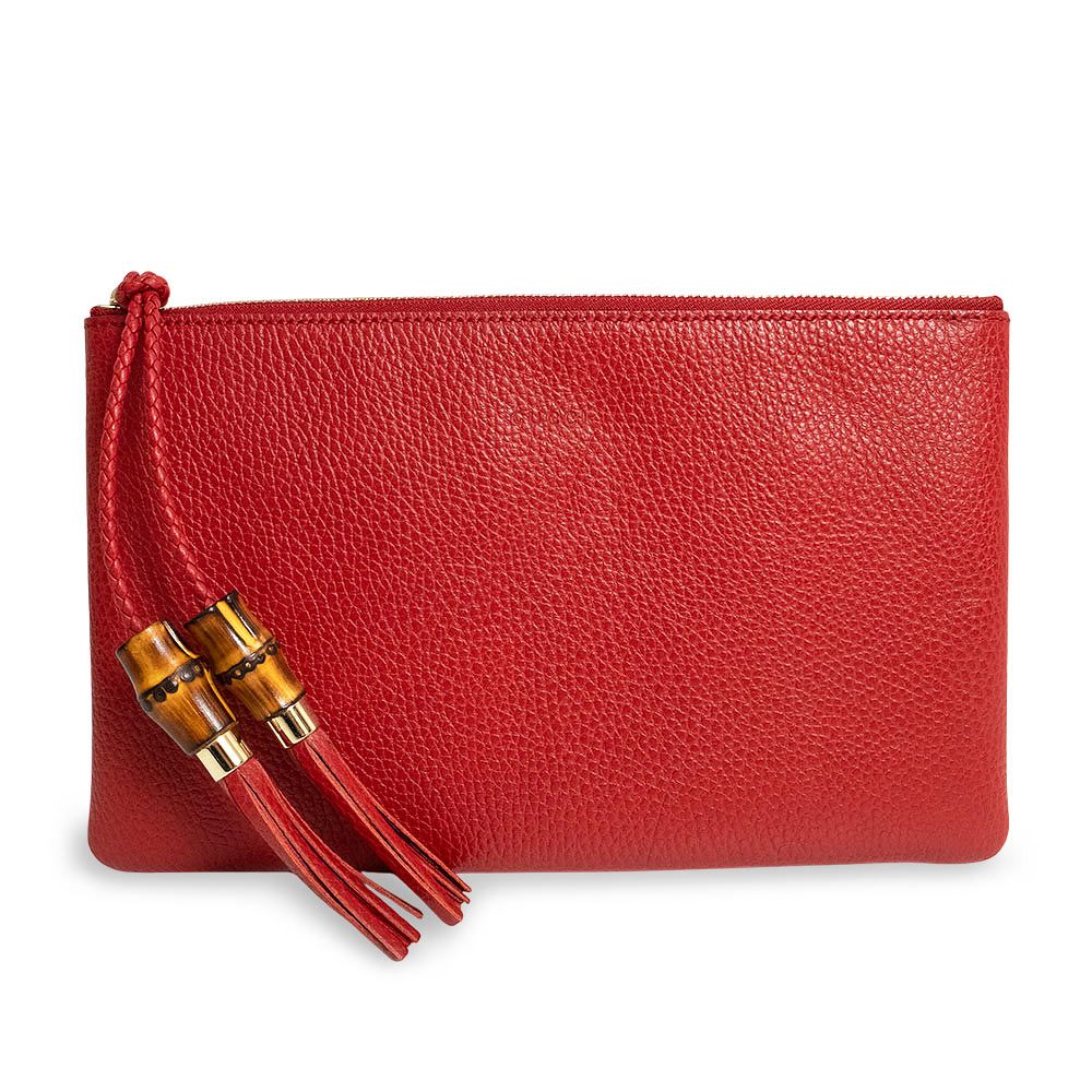 グッチ フリンジ タッセル バンブー クラッチバッグ カーフスキン レザー バンブー レッド ゴールド金具 449652 GUCCI ♥ 展示品