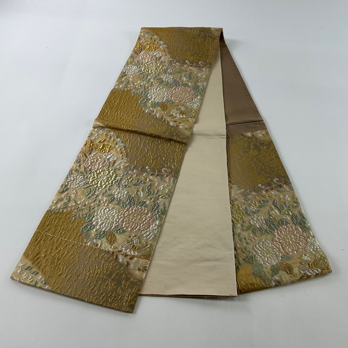 袋帯 美品 名品 纐纈 辻が花柄 からし色 お太鼓柄 正絹 中古 正絹 お太鼓柄袋帯辻ヶ花 紫 No.883