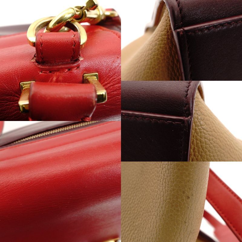 セリーヌ CELINE トラペーズ ハンドバッグ レザー 2way レッド×ベージュ×ボルドー ショルダー 7-9-303 DECORATOM_COM_BR