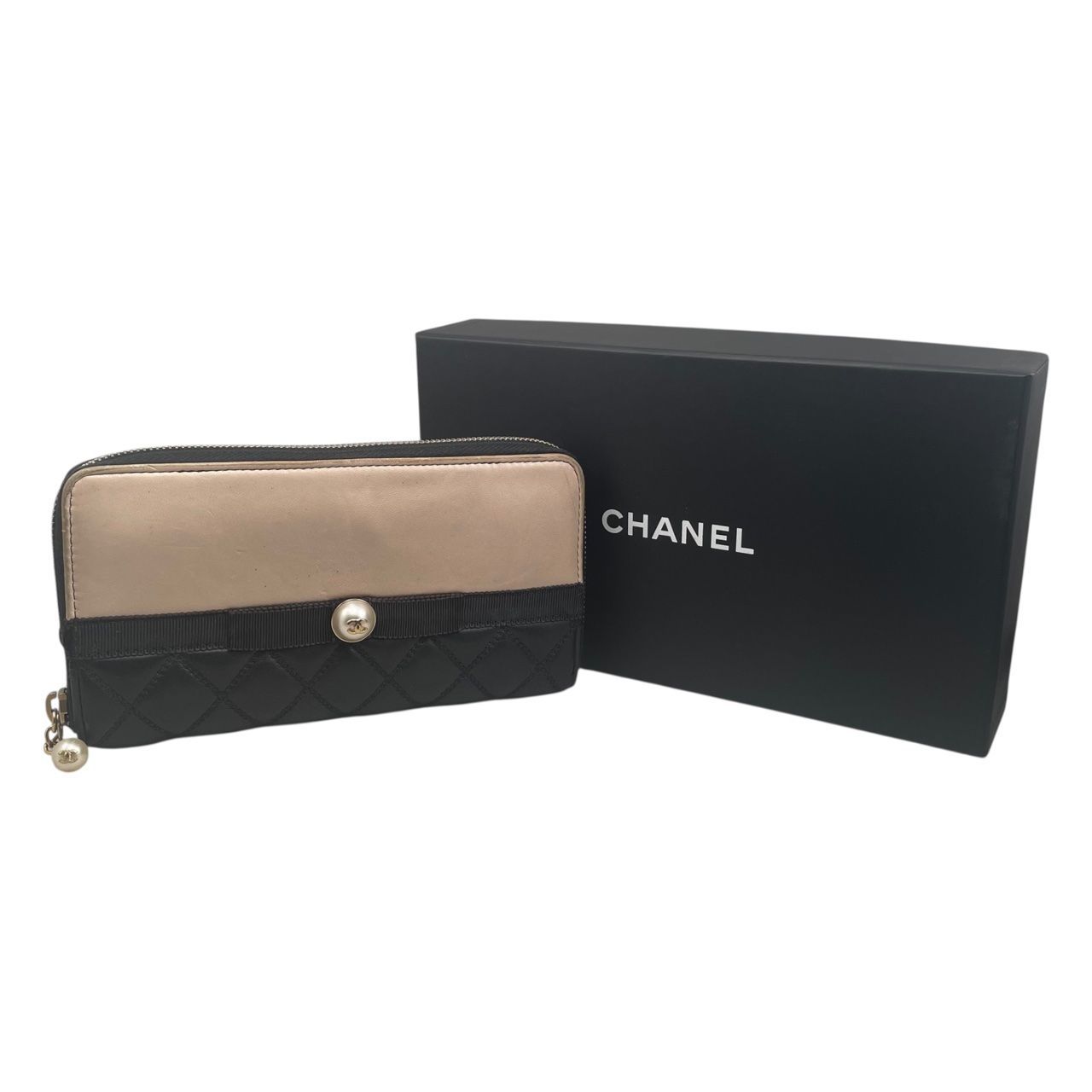 ☆EM0840 CHANEL シャネル レディース 長財布 パール ジッピー 