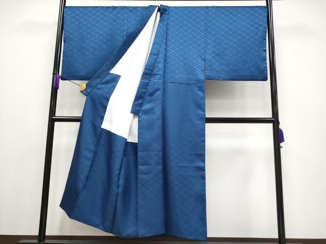 平和屋着物 上 男性 色無地 紋付き羽織 行灯袴セット キングサイズ 舞台衣装 花菱地紋 深縹色地 洗える着物 CYAA3470s5