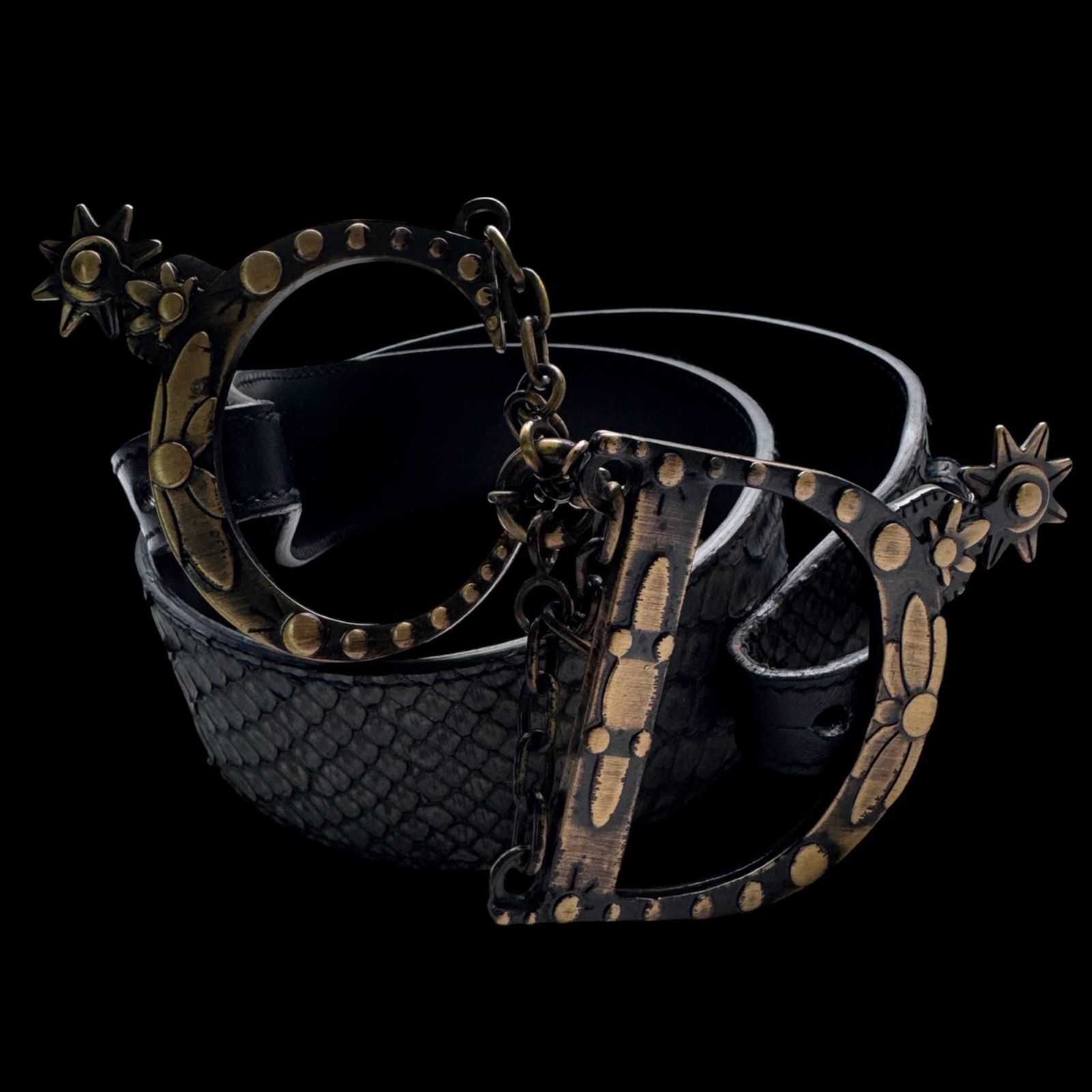 美品DIOR ベルトCHRISTIAN DIOR ブラック×アンティークゴールド Christian Dior】クリスチャンディオール 30モンテーニュ ベルト