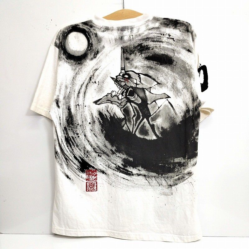 エヴァンゲリオン Evangelion 錦コラボ コットン100％ メンズTシャツ 半袖 墨絵風月と初号機 EV32486 ホワイト 【中古】 JA-83