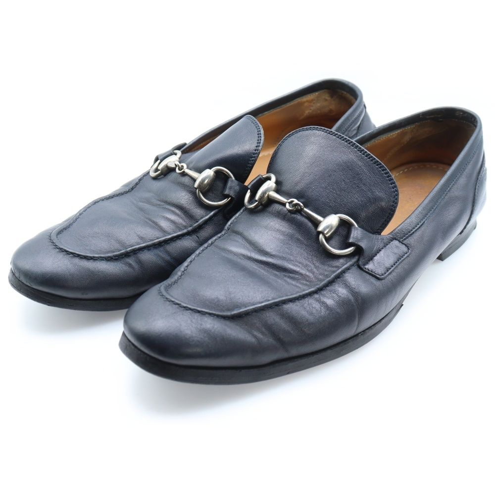 GUCCI グッチ ローファー シグネチャー ホースビット シルバー 金具 レザーソール ローカットレザーシューズ ブラック