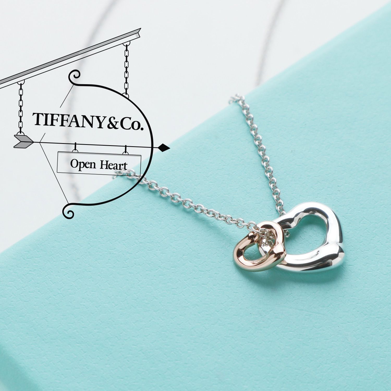 極美品 TIFFANY&Co. ティファニー オープンハート ダブル ネックレス