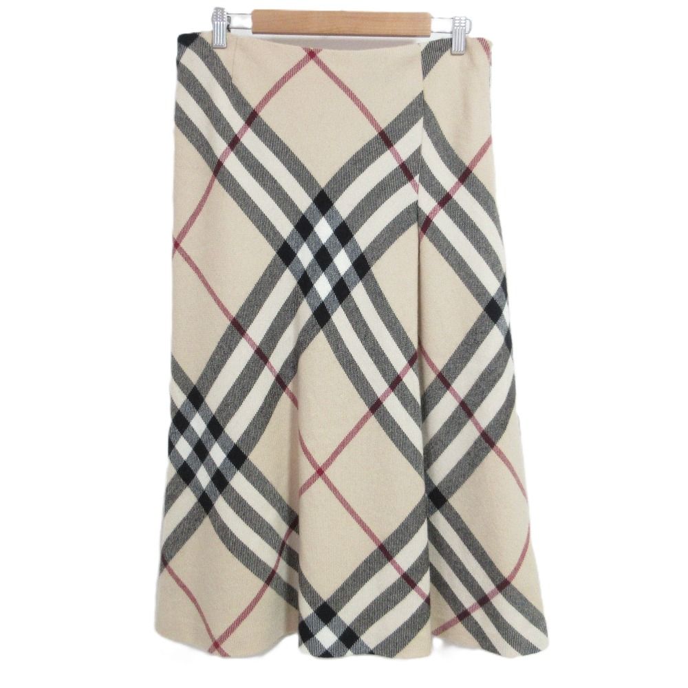 BURBERRY LONDON バーバリーロンドン ノバチェック ウール ロングフ スカート 大きいサイズ 46 ベージュ レディース 古着