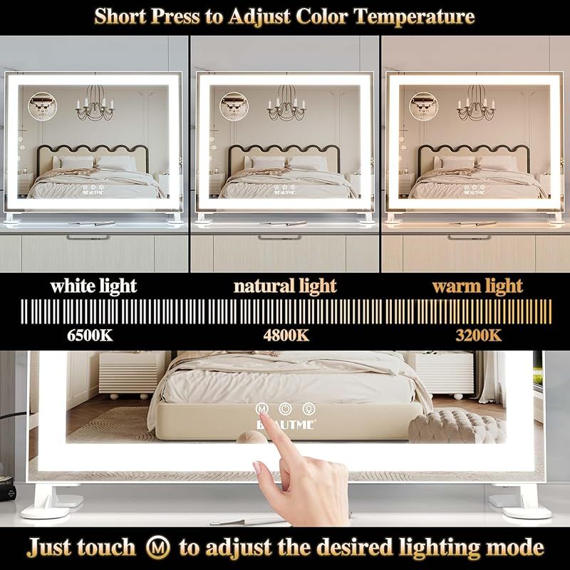  ANYHI 女優ミラー 化粧鏡 ハリウッドミラー 三色照明モード 明るさ調節 10倍拡大鏡付き 女優ライト LEDミ ラー ドレッサー 化粧台適用 48.5 x 40.5 cm 白い 0 ミラー 手鏡 メイク道具 化粧小物