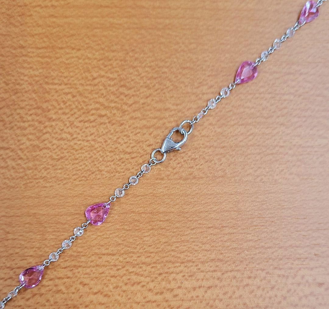 ローズカット ピンクサファイア ダイヤモンド K18 ステーション ネックレス