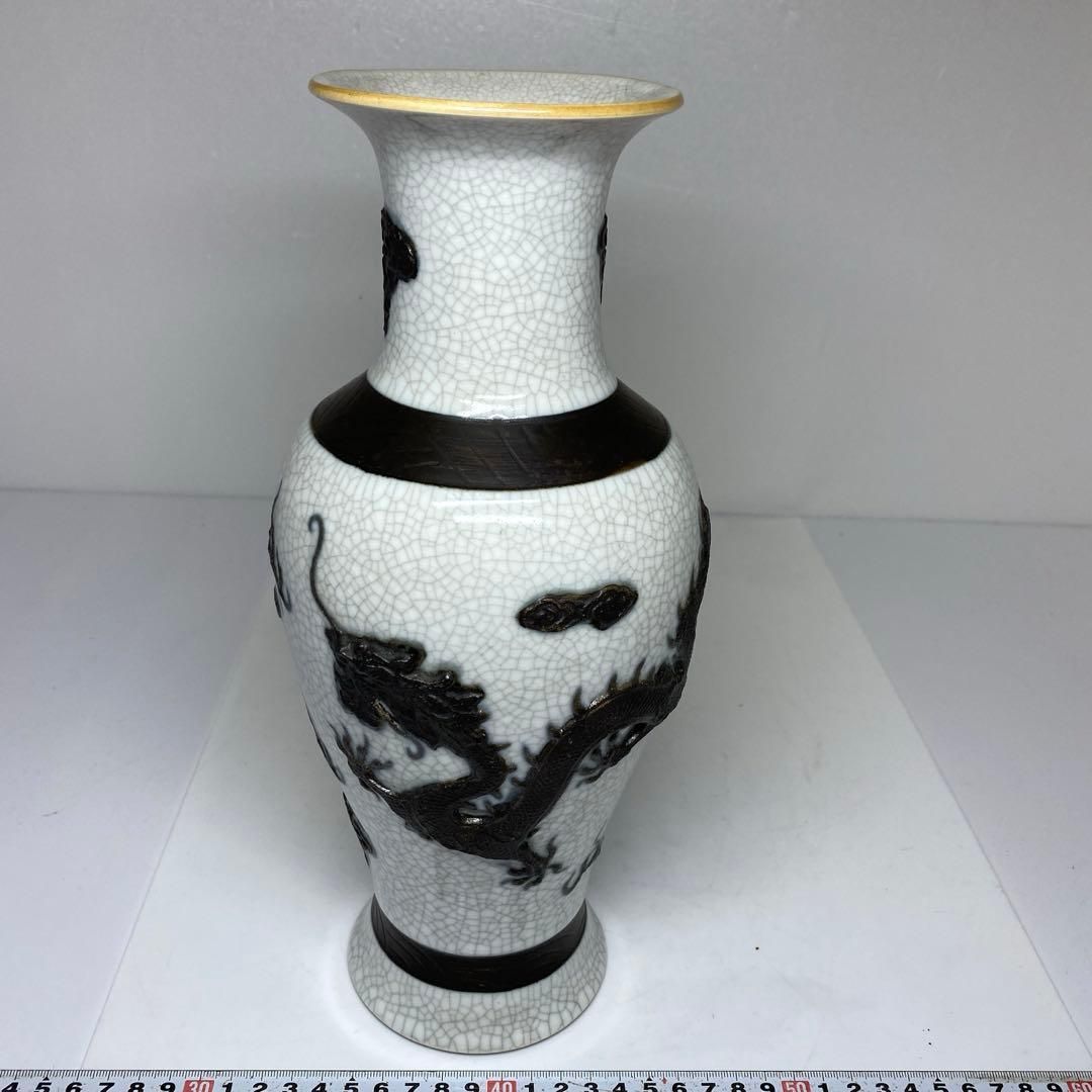 中国美術 哥窯雲龍図花瓶 高さ31.2㎝ 東な6-0929