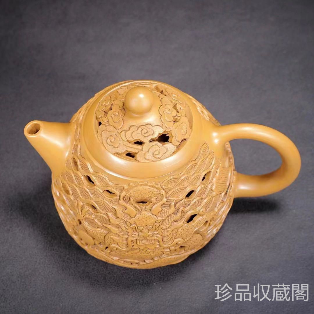 中国古美術・原鉱底槽清、紫砂泥、 エナメル彩描金 .紫砂壺・紫泥急須・茶道具 新品未使用】中国古美術?原鉱底槽清泥養神紋?紫砂壺?底款:顧景舟