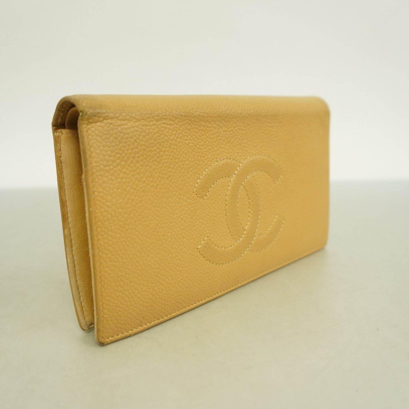 シャネル(Chanel) シャネル 長財布 キャビアスキン ベージュ