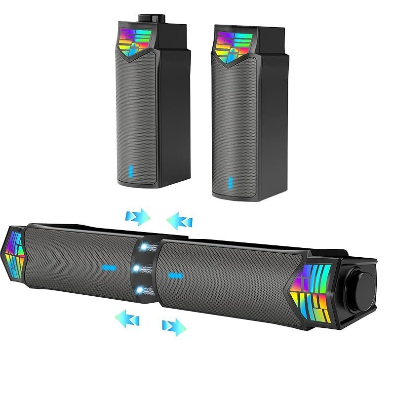 【2in1】Smalody PCスピーカー， Bluetooth 5.3 ゲーミングスピーカー LEDライト付き USB接続 プラグ＆プレイ コンピューター/ラップトップ/ゲーム機などに対応 付き【分離できる】(カジュアル) 0
