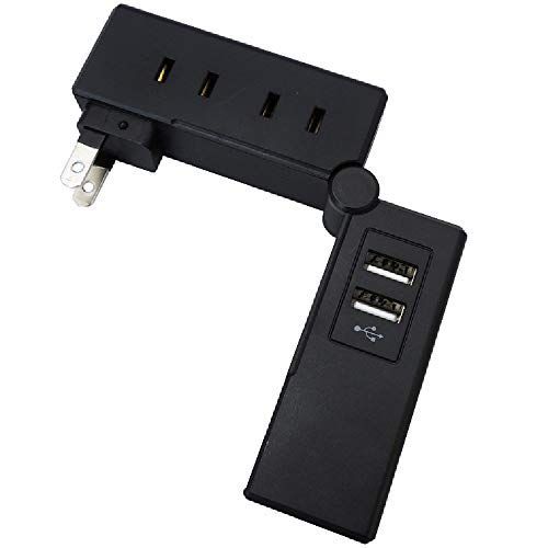 3)ブラック_c)AC4個口/USB2ポート_a)スタンダードプラグ トップランド モバイルタップ USB付き AC4個口 USB2ポート 折りたたみ オートパワーシステム搭載 ブラック TPM100-BK