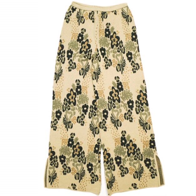 TAN タン 23SS 日本製 AQUATIC PLANT PANTS ジャガード編み 花柄ニットパンツ TN23SS017 Free BEIGE イージー ボトムス g23073
