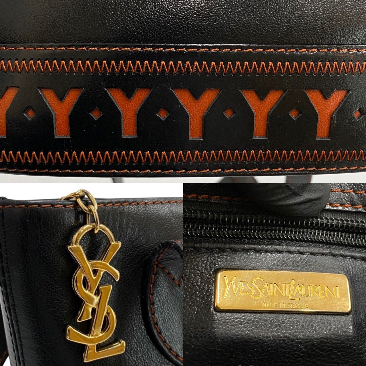 極 美品 YVES SAINT LAURENT イヴサンローラン ヴィンテージ YSL ロゴ 金具 カットアウト レザー 本革 トートバッグ ブラック  40431 - メルカリ