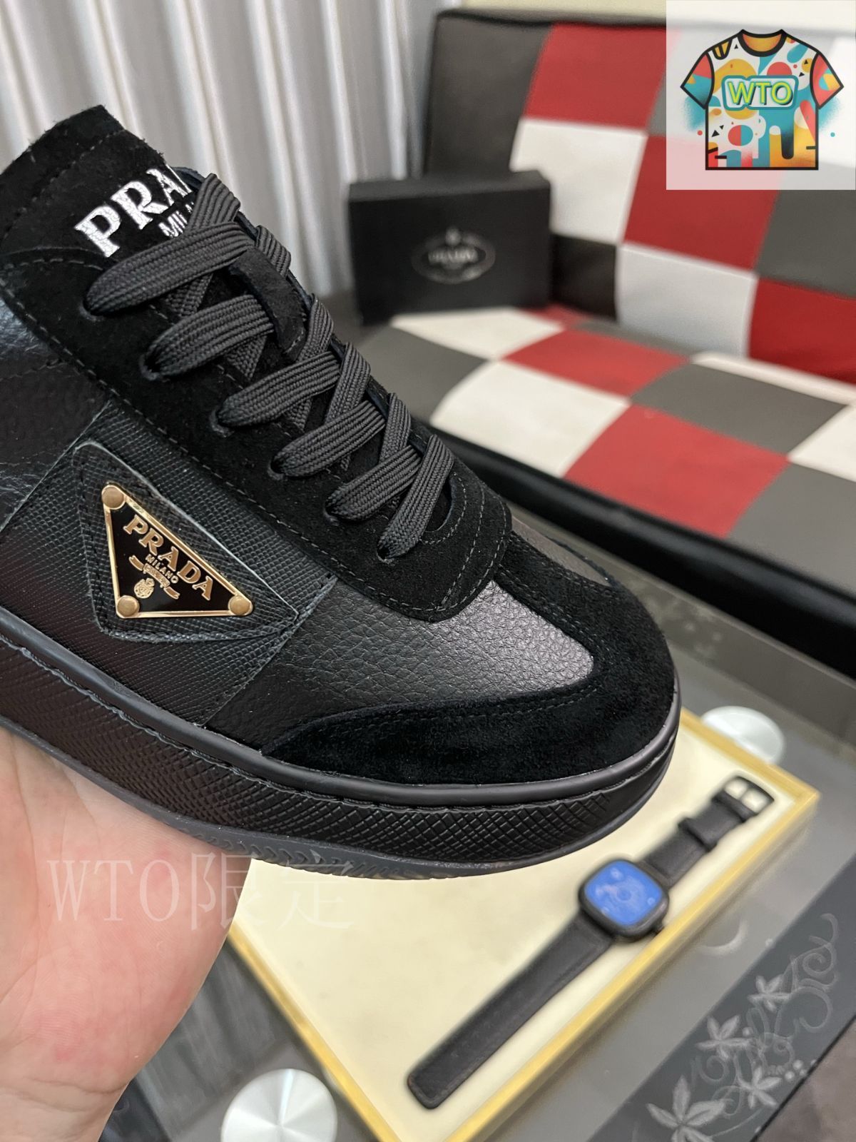 PRADA カジュアルシューズ ブラック/カーキ Pradaプラダ クラシック カジュアル シューズ05-1 - メルカリ