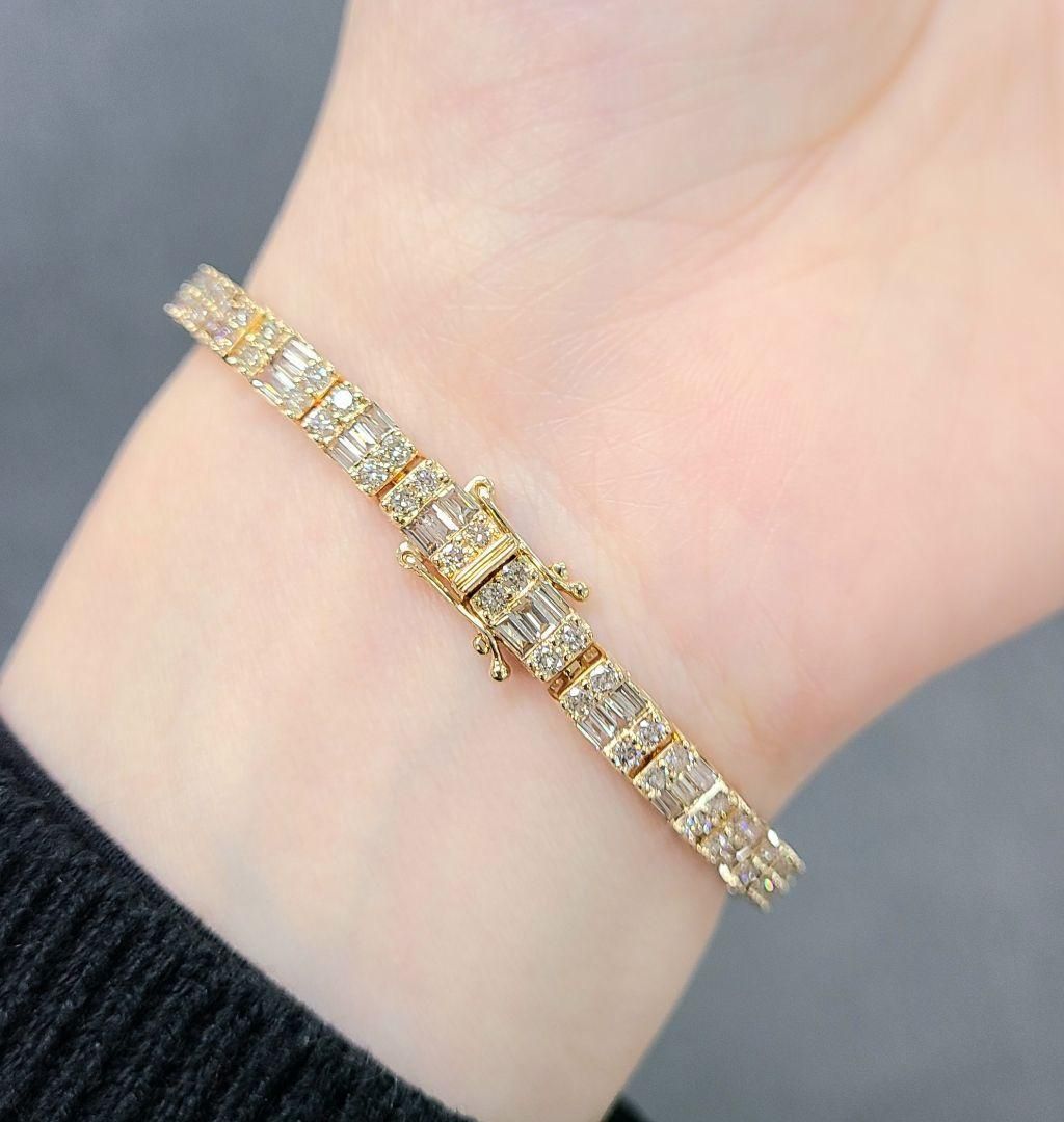 ボリューム◎ 5ct ダイヤモンド K18 yg テニスブレスレット 鑑別書 