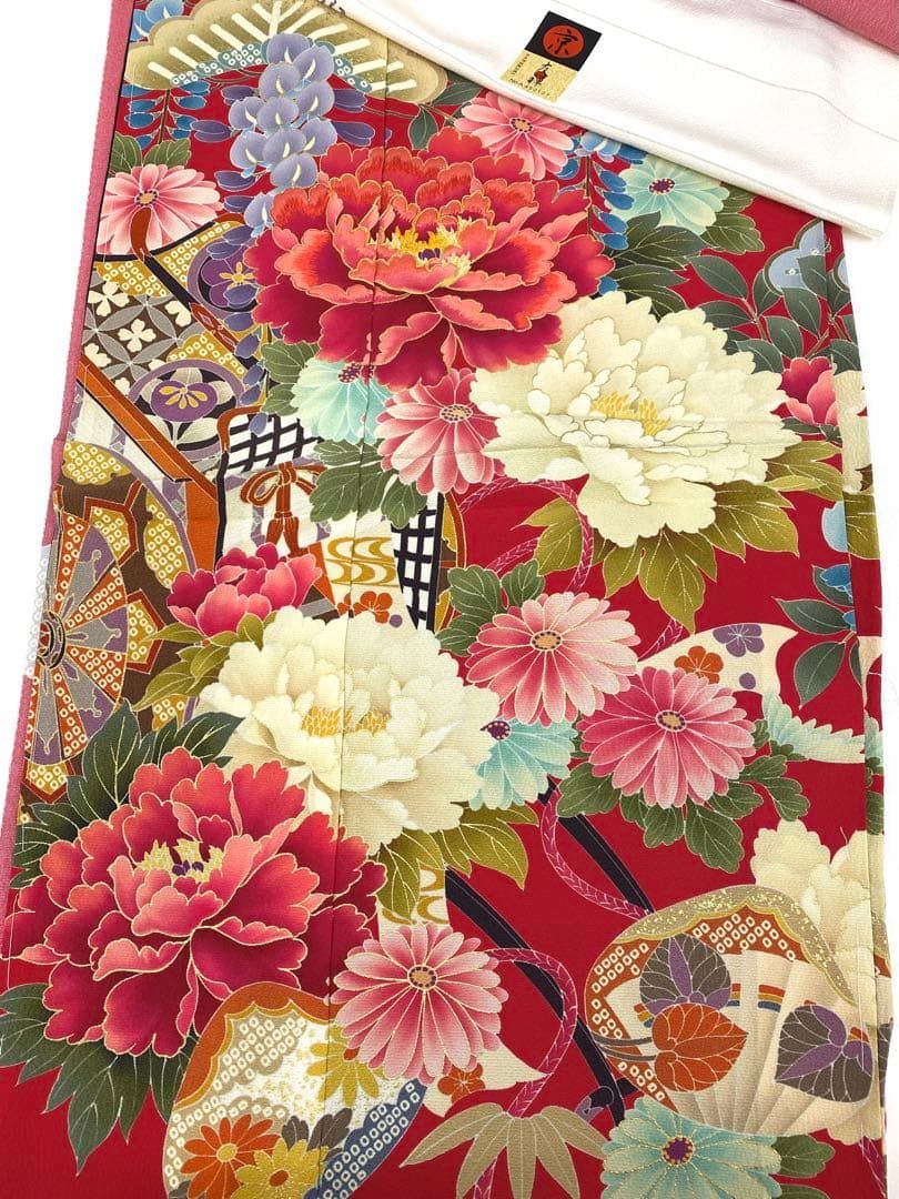 振袖 仮絵羽 正絹 京友禅 刺繍 金駒 金彩 未仕立て品 八掛付き MOK693 振袖 仮絵羽 正絹 京友禅 刺繍 金駒 金彩 ちりめん 未仕立て品 八掛