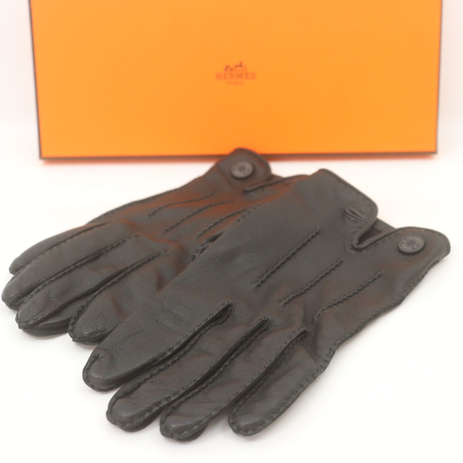 IT0VDEDZNRKO HERMES エルメス セリエ ブラック レザー 革 手袋 グローブ ブラック 外箱