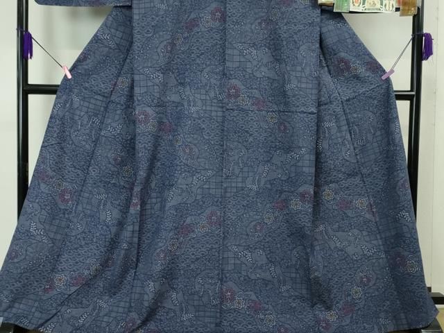 平和屋本店□極上 本場結城紬 重要無形文化財 80亀甲 飛び亀甲柄