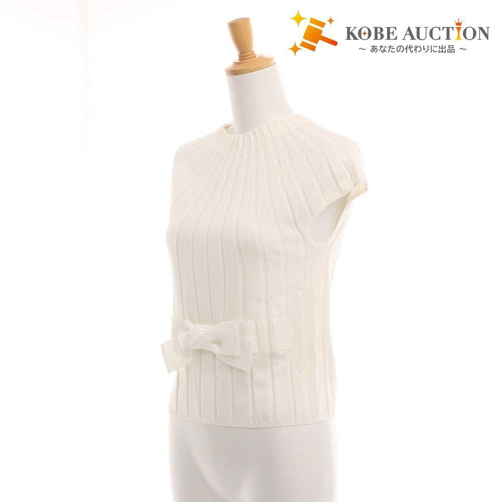 エムズグレイシー ニット 半袖 GL-018343 トップス リボン フレンチスリーブ レディース 40 L相当 ホワイト タグ付き ♥