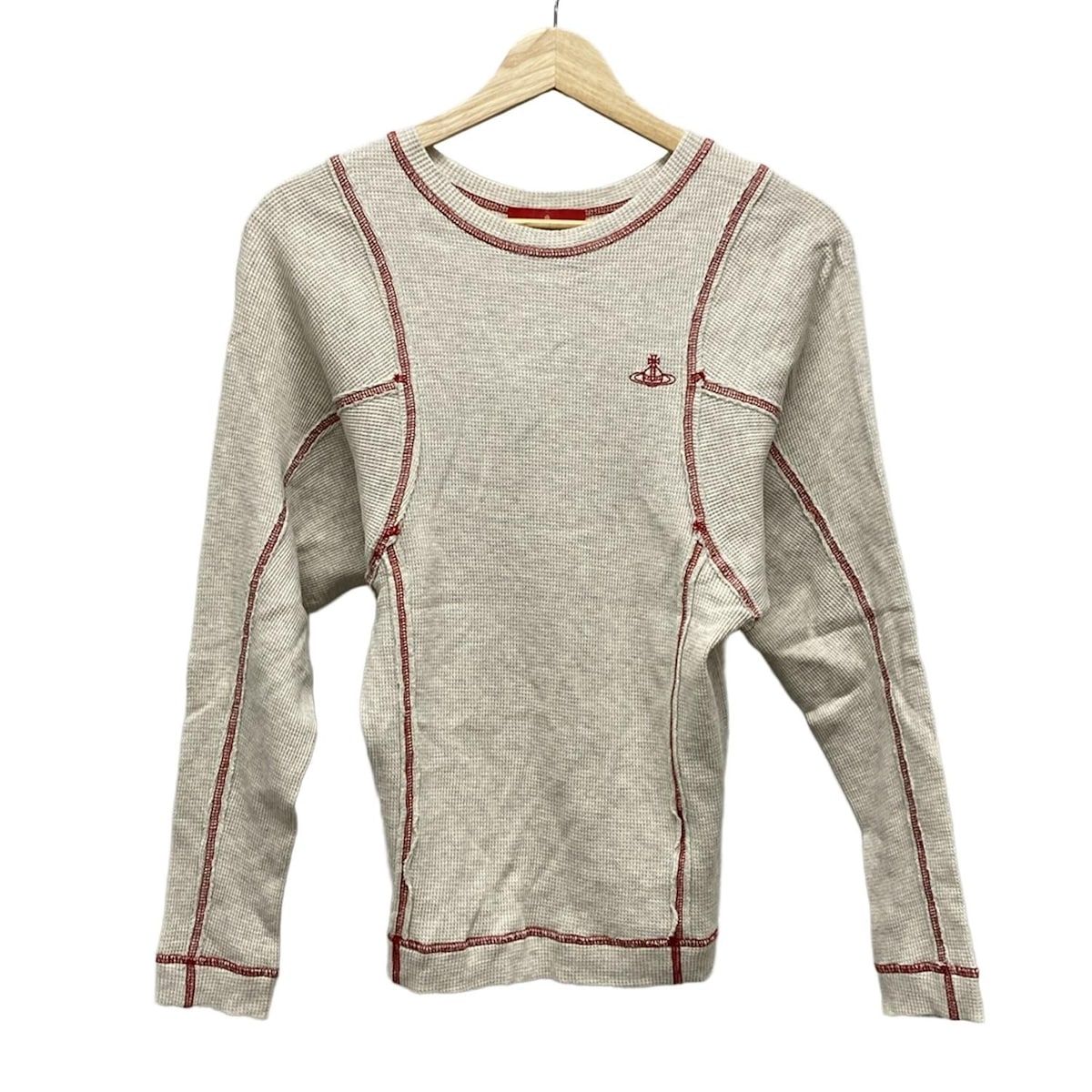 ヴィヴィアンウエストウッドレッドレーベル 長袖カットソー サイズ00 XS レディース - アイボリー×ライトグレー×レッド クルーネック