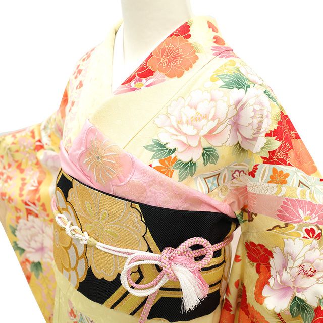 振袖 着物 袷 紫 金彩加工 金駒刺繍 ぼかし 桜 裄69 L 中古
