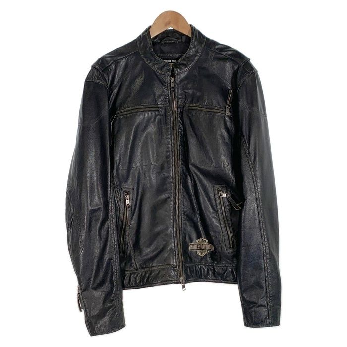 ハーレーダビッドソン 刺繍ロゴ シングル ライダース レザージャケット ブラック HARLEY DAVIDSON(ハーレーダビッドソン) バック刺繍 エンボス加工