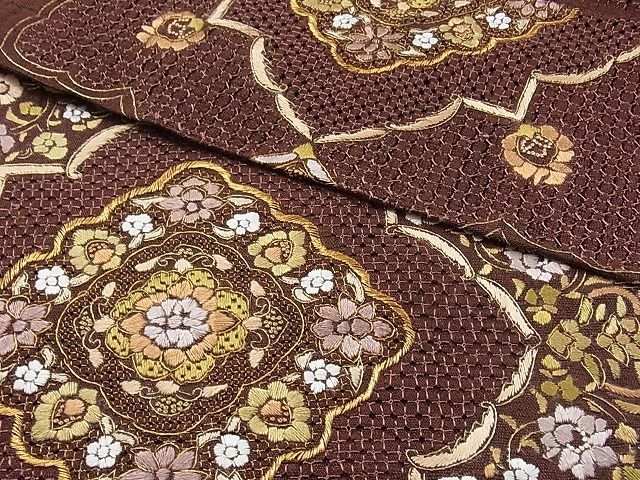 平和屋-こころ店□極上 太鼓柄袋帯 紬地 総刺繍 正倉院花文 金糸 正絹