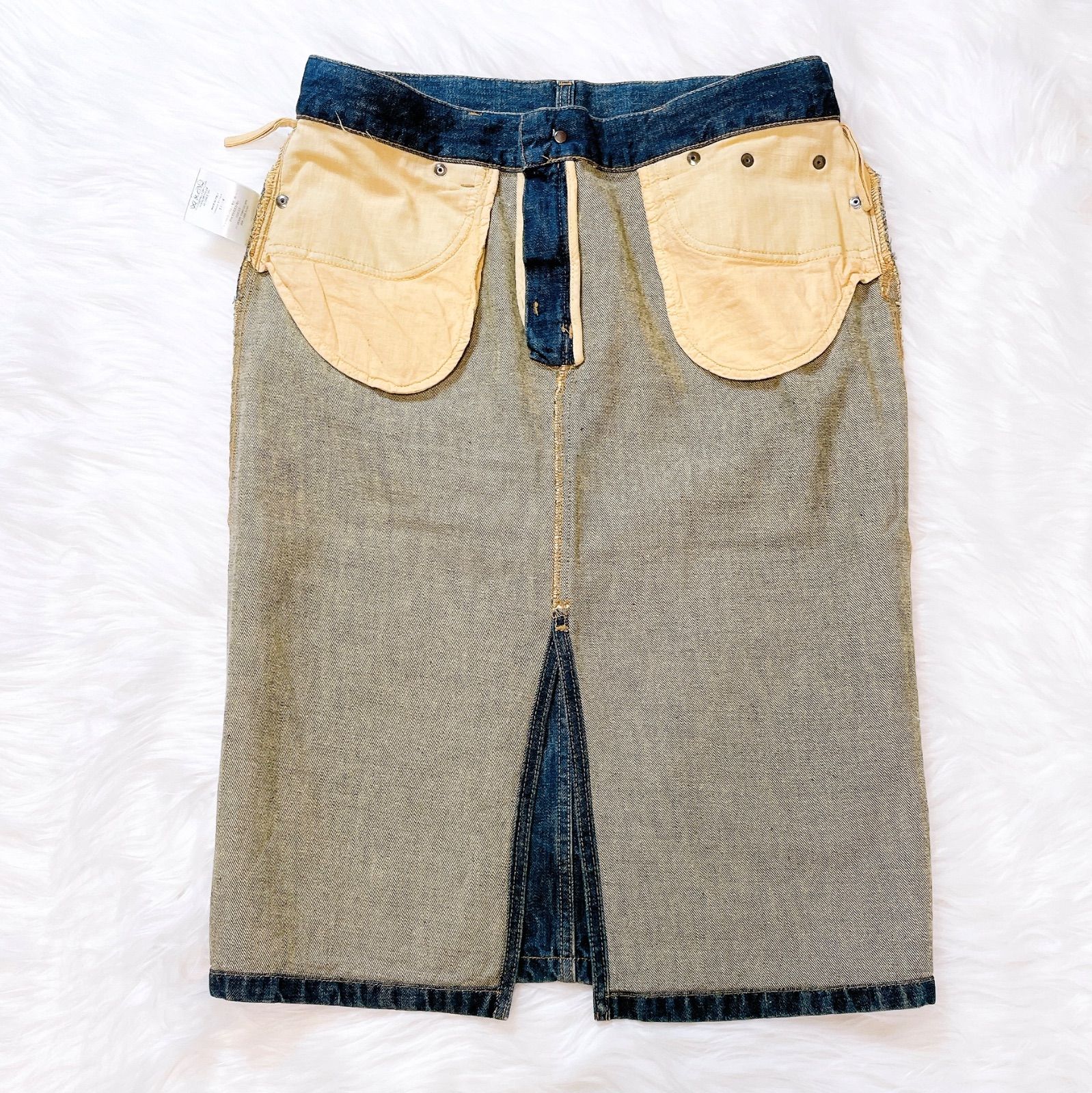 グッチ　コットンデニムひざ丈スカート　前スリット　ロゴマーク　インディゴ　XL グッチ コットンデニムひざ丈スカート 前スリット ロゴマーク