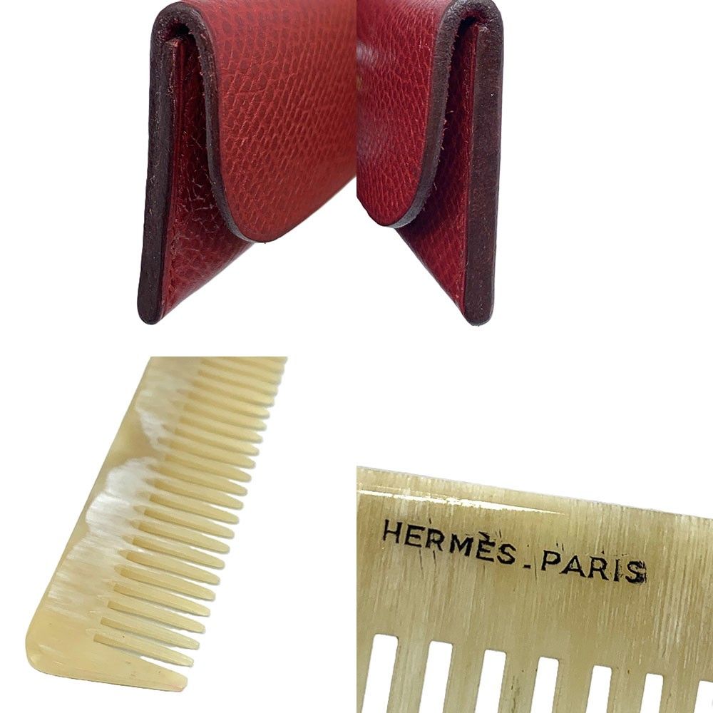 Hermes エルメス バッファローホーン くし コーム レザーケース レッド