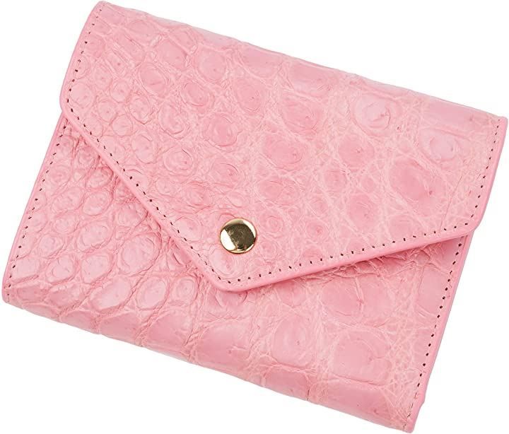 Doux Cadeau ＊＊ クロコダイル レター型 三つ折り ミニ財布 小銭入れ コンパクト ワニ革 養殖本革 レザー カードケース( Pink)