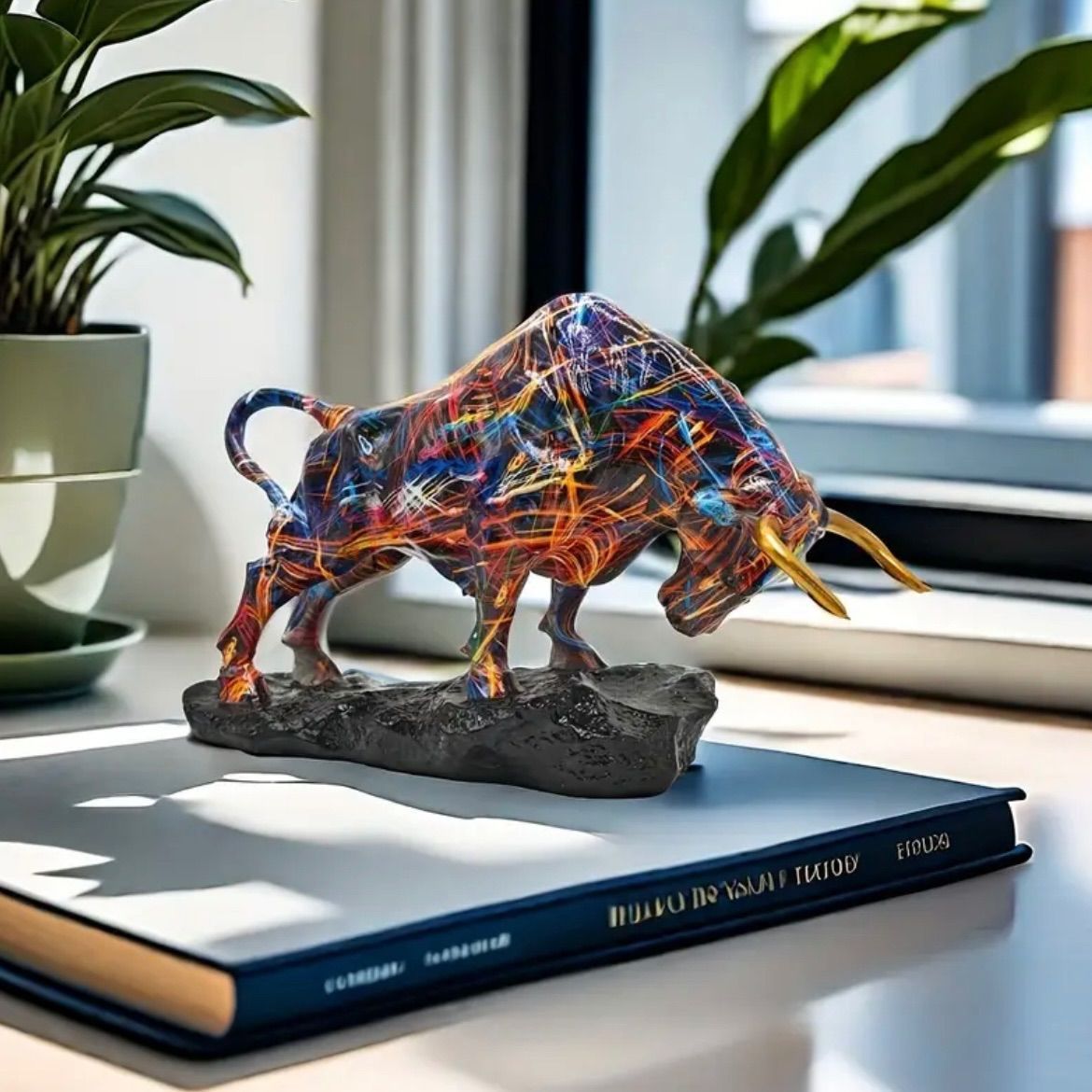 モンゴルブロンズ像風置物 ブロンズ雄牛像 置物 レジン製 ウォールストリート風 勇気と富の