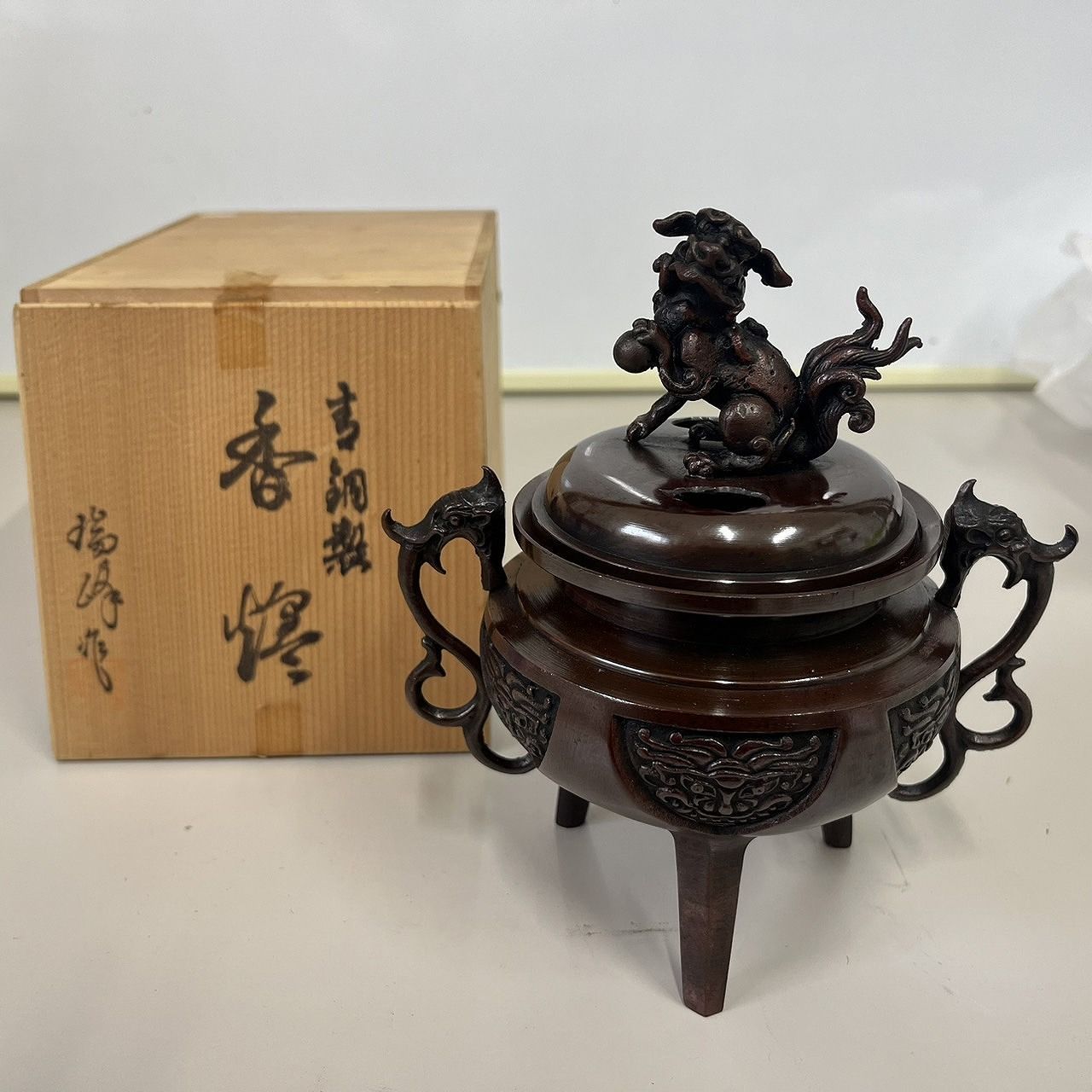 銅製おしどり香炉 銅製 香炉 獅子 蓋付 銅器 香道具