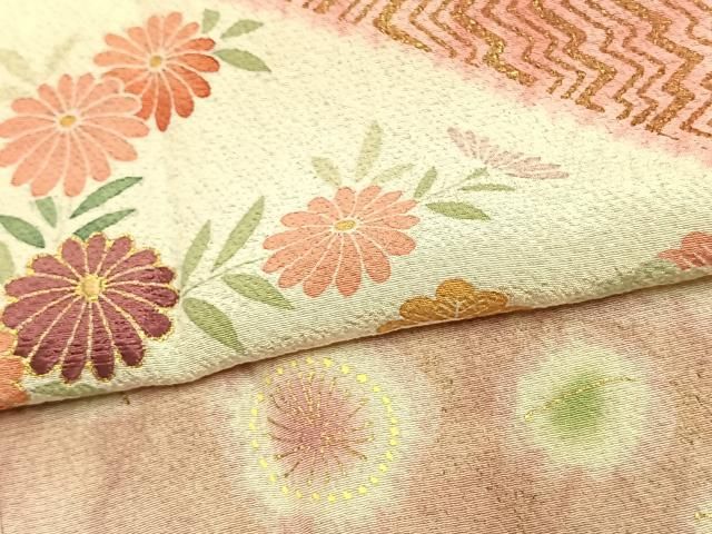 平和屋着物▽訪問着　単衣　友禅　絞り　流水草花文　金彩　正絹　逸品　AAAV2764fy 平和屋着物▽訪問着 単衣 友禅 絞り 流水草花文 金彩 正絹 逸品