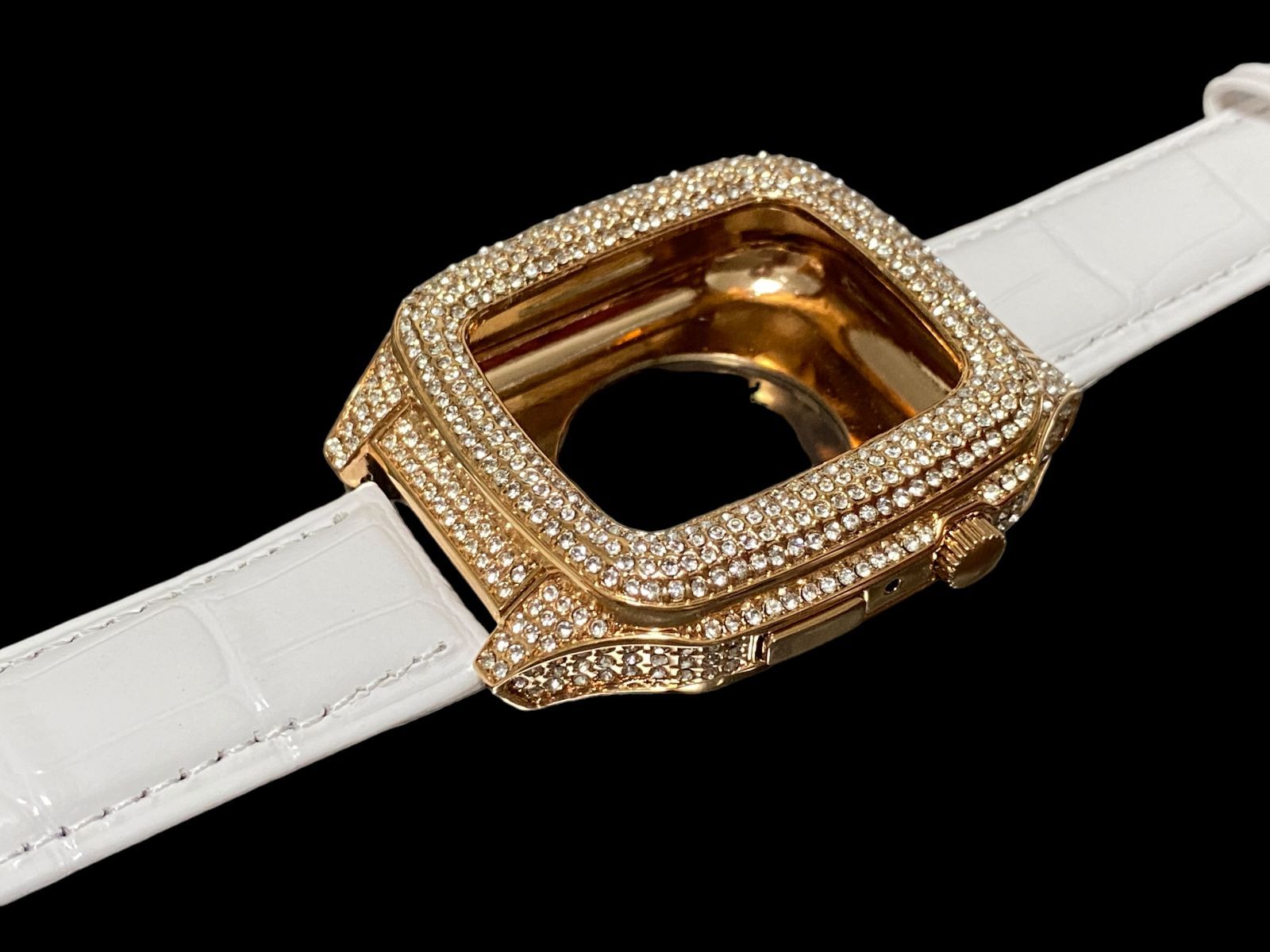 2024-25 秋冬新作  applewatchバンド ホワイト ローズ ステンレス キラキラ カバー 金属ベルト